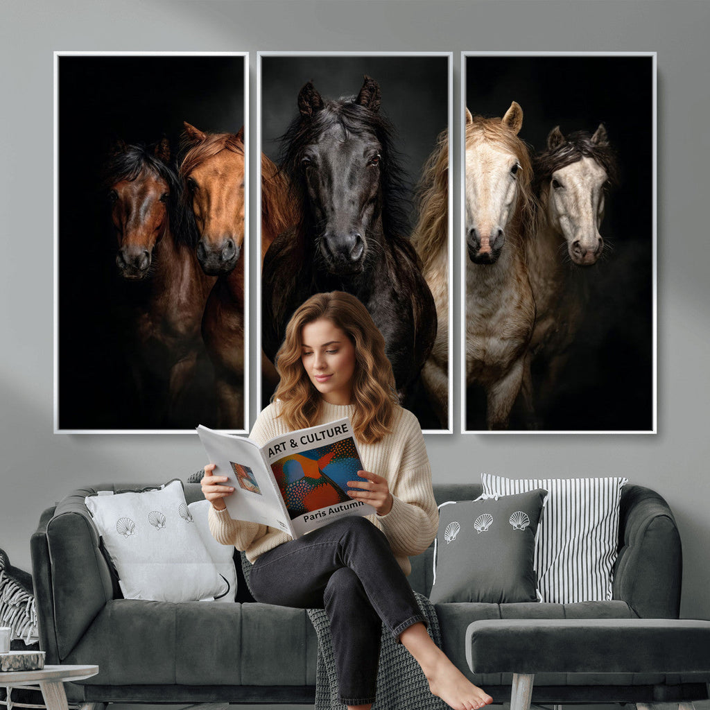 Horse Wall Art Canvas Print, Wild Horses Portrait Photography,