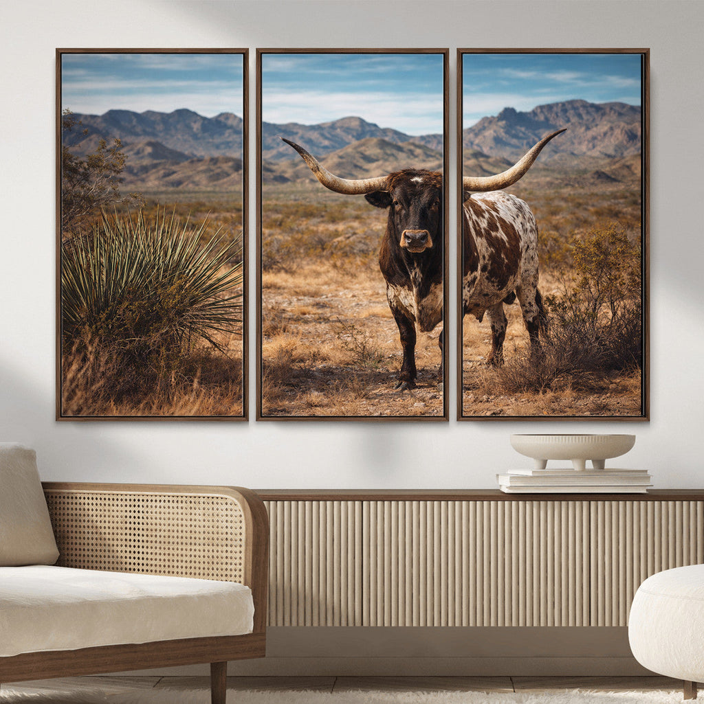 Texas Longhorn Bull Wall Art Canvas Print, Western Farmhouse Decor