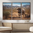 Texas Longhorn Bull Wall Art Canvas Print, Western Farmhouse Decor