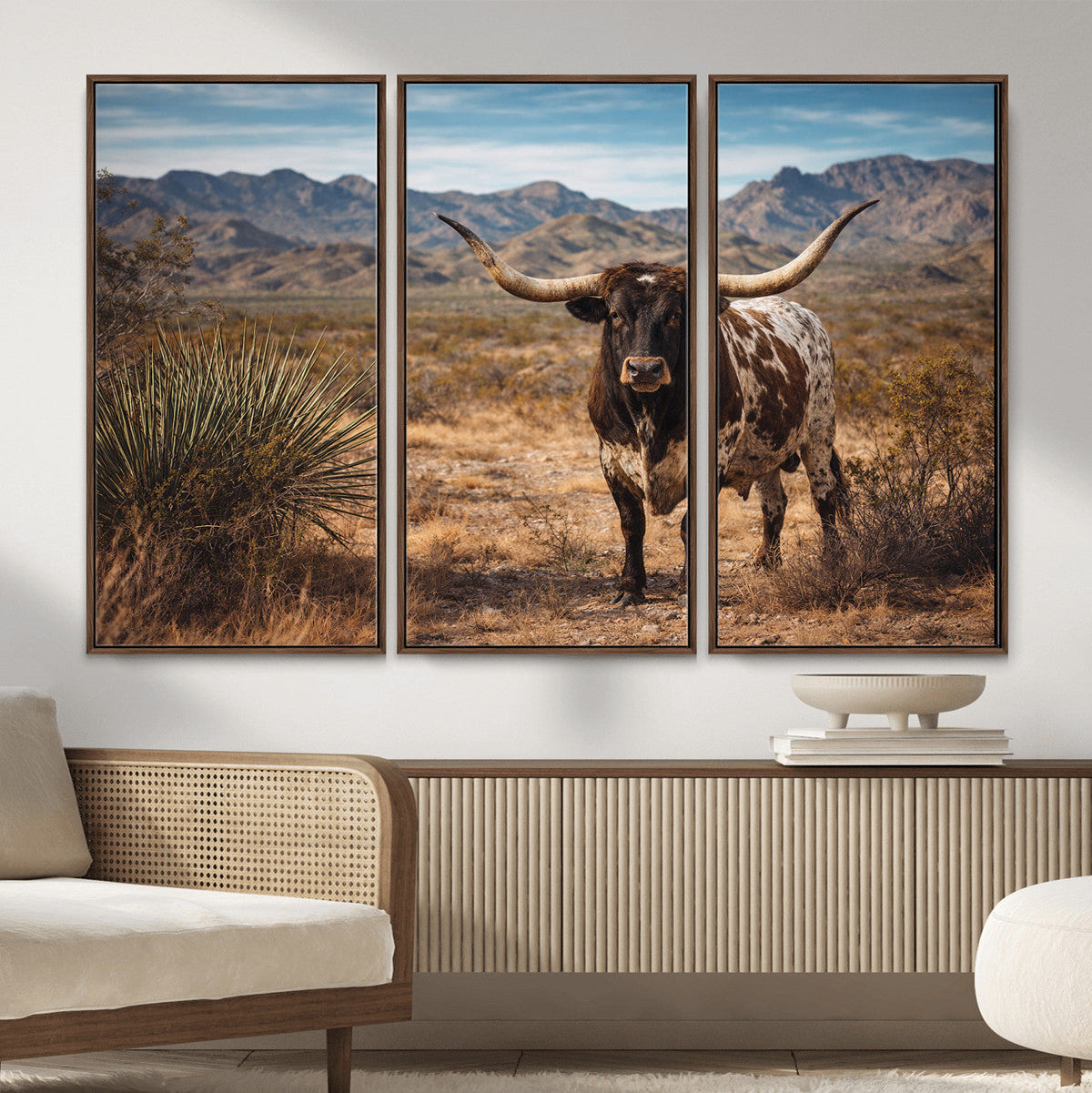 Texas Longhorn Bull Wall Art Canvas Print, Western Farmhouse Decor