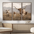 Rustic Texas Longhorn Cow Canvas Wall Art Print, Rustic Farm Animal