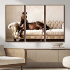 Funny Horse on Sofa Canvas Wall Art, Quirky Horse Lounging Photo