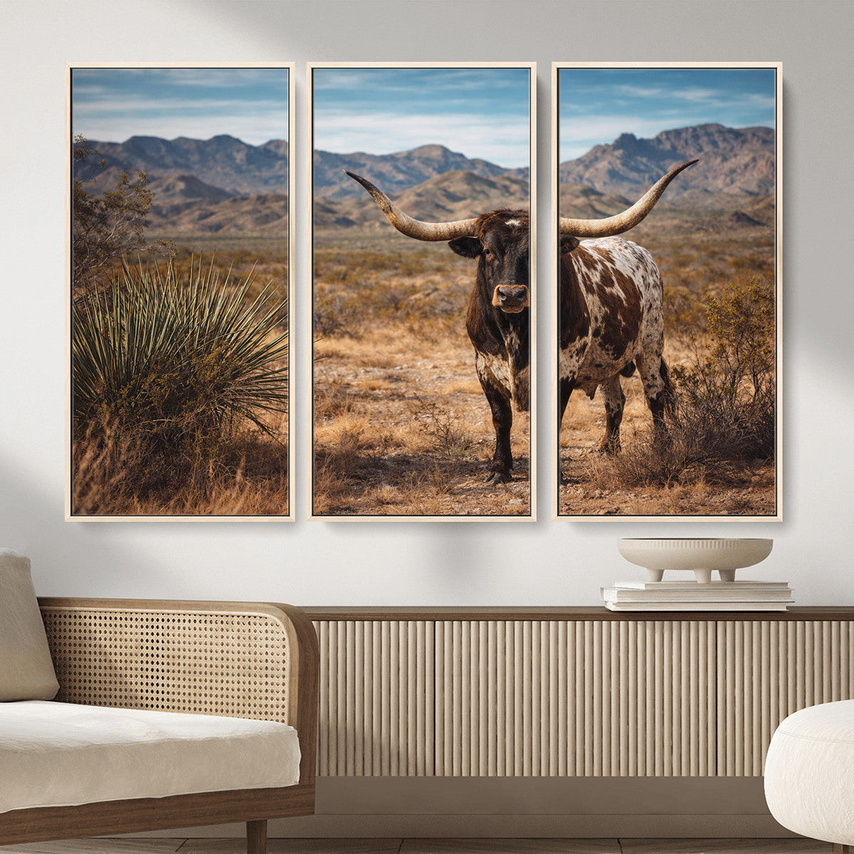 Texas Longhorn Bull Wall Art Canvas Print, Western Farmhouse Decor