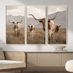 Rustic Texas Longhorn Cow Canvas Wall Art Print, Rustic Farm Animal