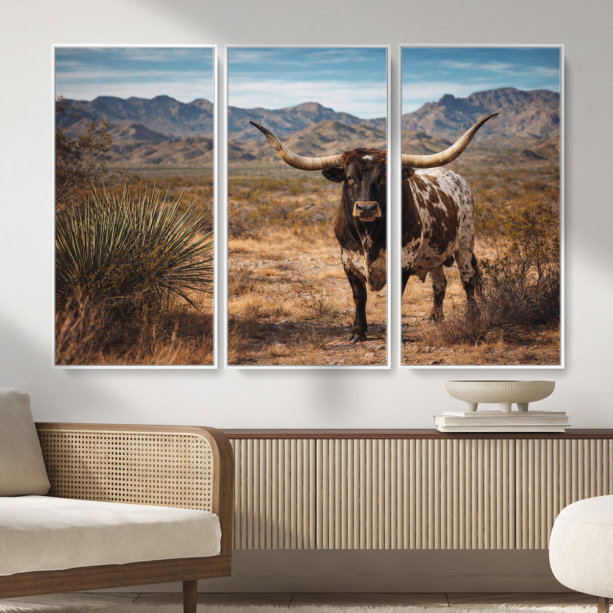 Texas Longhorn Bull Wall Art Canvas Print, Western Farmhouse Decor