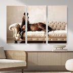 Funny Horse on Sofa Canvas Wall Art, Quirky Horse Lounging Photo