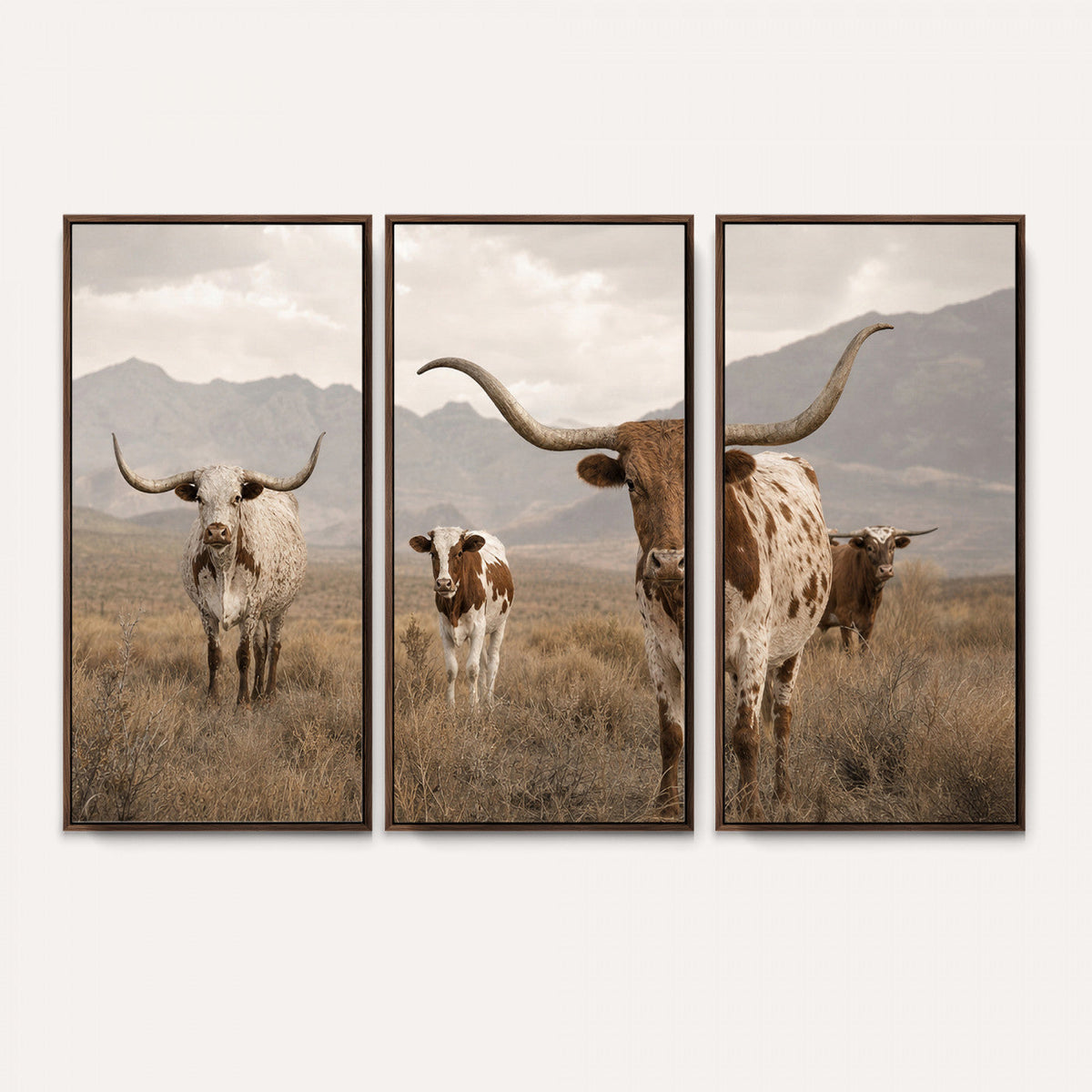 Rustic Texas Longhorn Cow Canvas Wall Art Print, Rustic Farm Animal