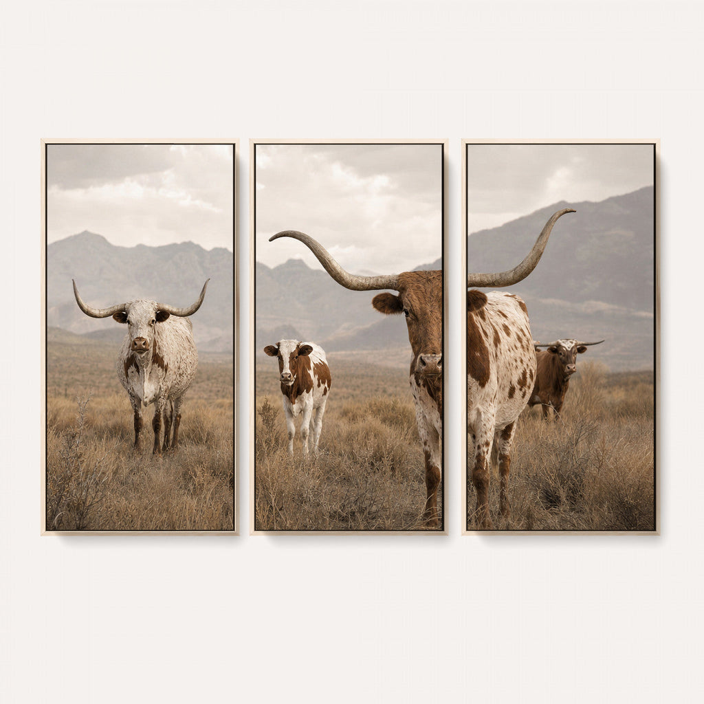 Rustic Texas Longhorn Cow Canvas Wall Art Print, Rustic Farm Animal