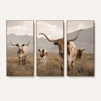 Rustic Texas Longhorn Cow Canvas Wall Art Print, Rustic Farm Animal