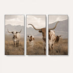 Rustic Texas Longhorn Cow Canvas Wall Art Print, Rustic Farm Animal
