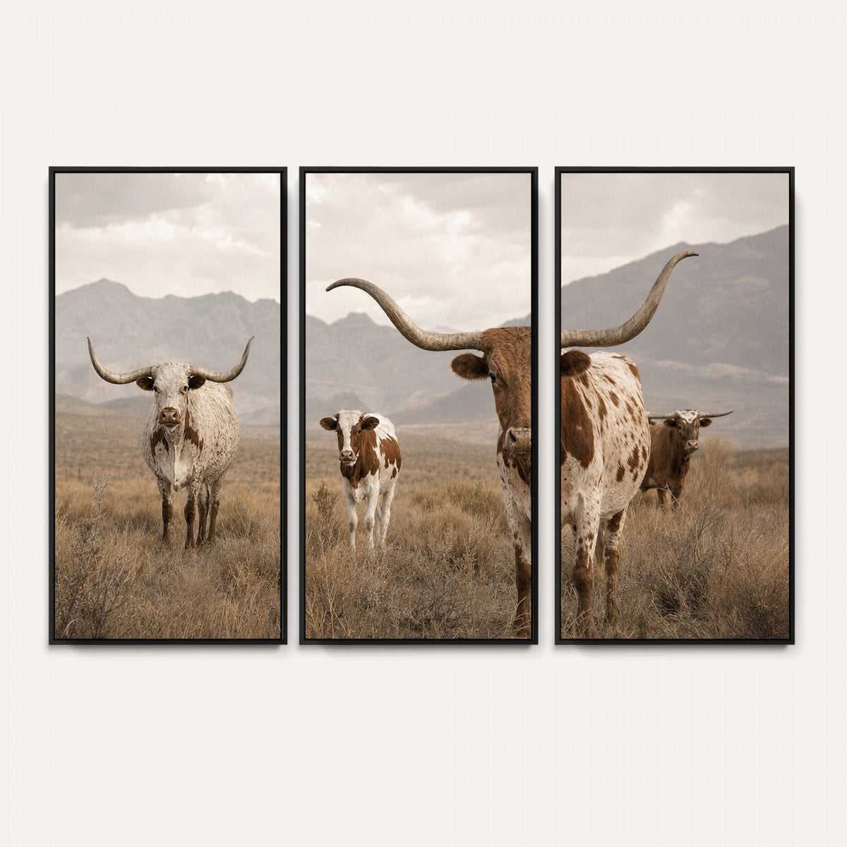 Rustic Texas Longhorn Cow Canvas Wall Art Print, Rustic Farm Animal