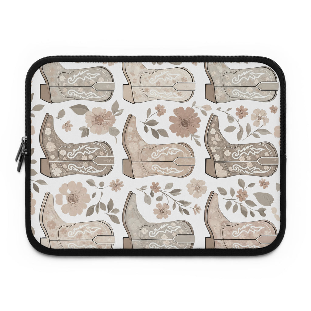 Neutral Cowboy Boot Laptop Sleeve | Tan Western Floral Tech Cover