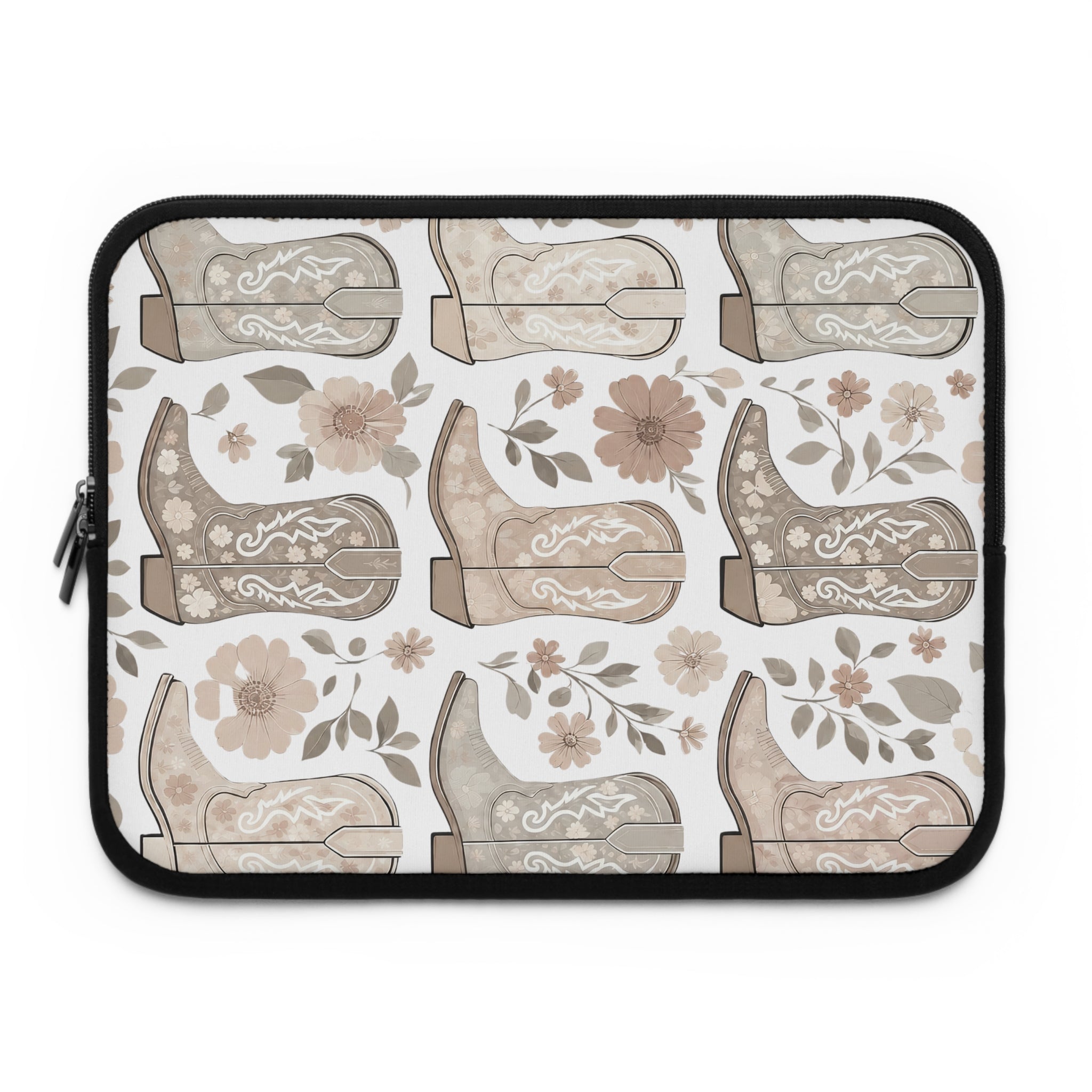 Neutral Cowboy Boot Laptop Sleeve | Tan Western Floral Tech Cover