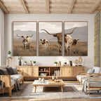 Rustic Texas Longhorn Cow Canvas Wall Art Print, Rustic Farm Animal