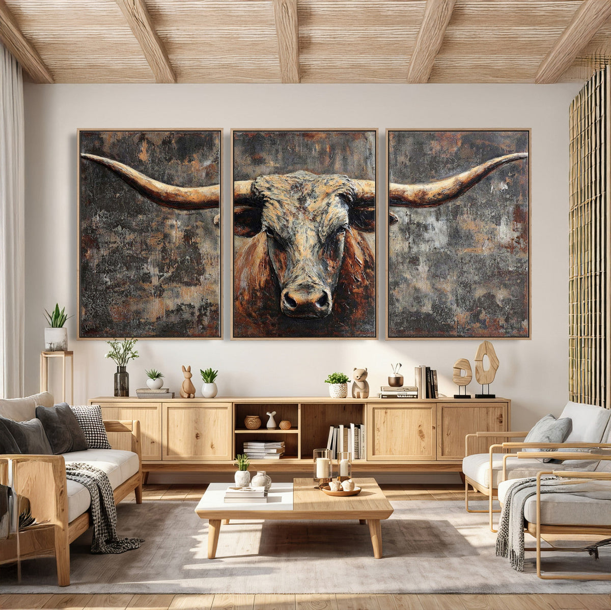 Texas Longhorn Skull Canvas Wall Art Rustic Western Decor Print