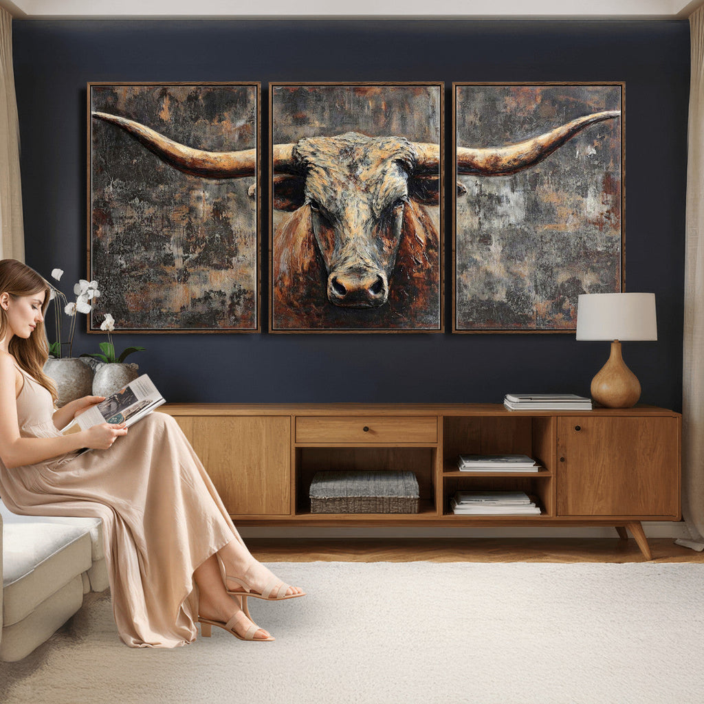 Texas Longhorn Skull Canvas Wall Art Rustic Western Decor Print