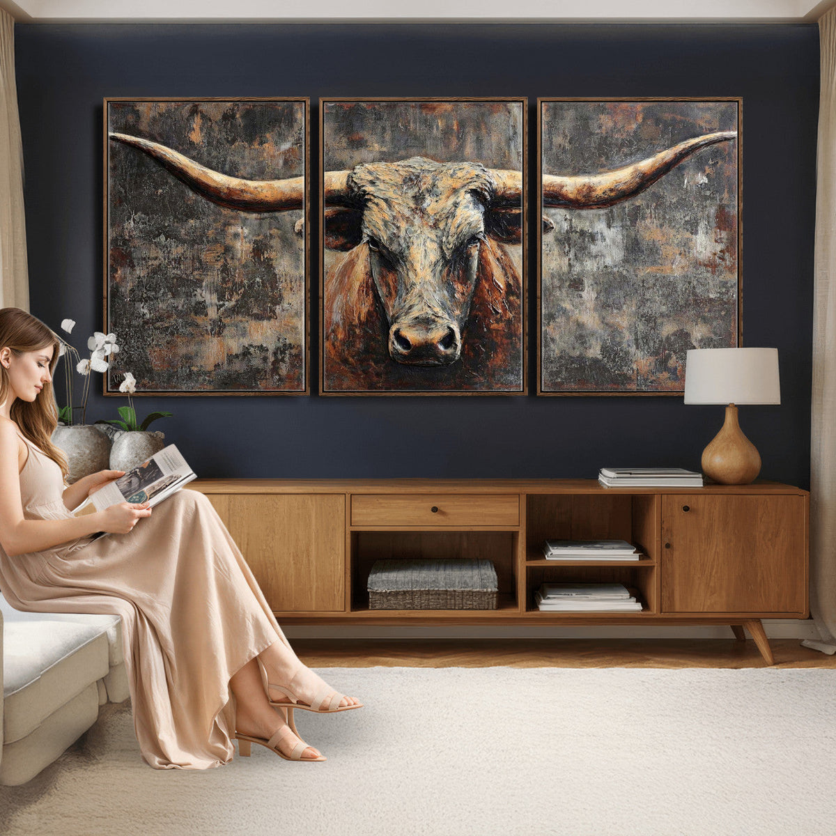 Texas Longhorn Skull Canvas Wall Art Rustic Western Decor Print