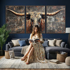 Texas Longhorn Skull Canvas Wall Art Rustic Western Decor Print