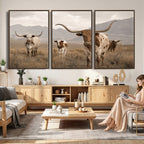 Rustic Texas Longhorn Cow Canvas Wall Art Print, Rustic Farm Animal