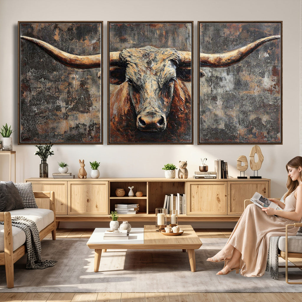 Texas Longhorn Skull Canvas Wall Art Rustic Western Decor Print