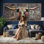 Texas Longhorn Skull Canvas Wall Art Rustic Western Decor Print