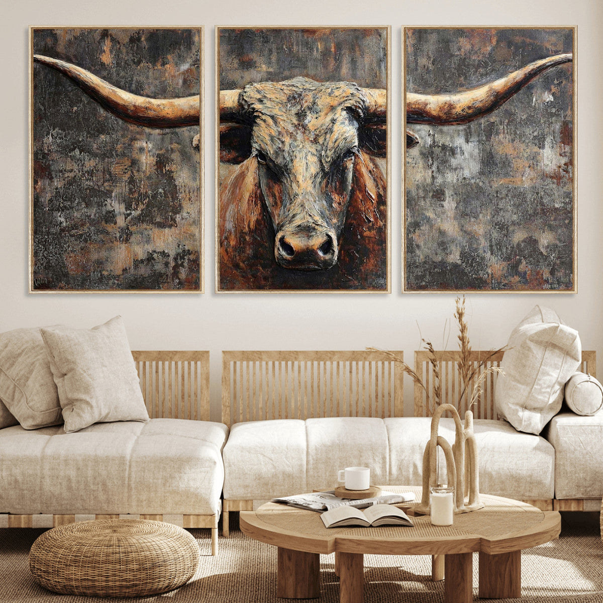Texas Longhorn Skull Canvas Wall Art Rustic Western Decor Print