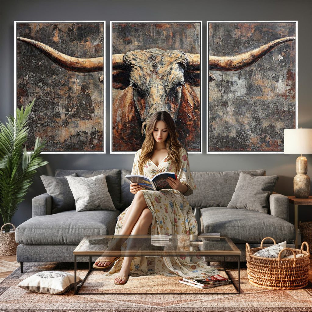 Texas Longhorn Skull Canvas Wall Art Rustic Western Decor Print