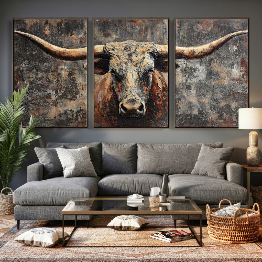 Texas Longhorn Skull Canvas Wall Art Rustic Western Decor Print