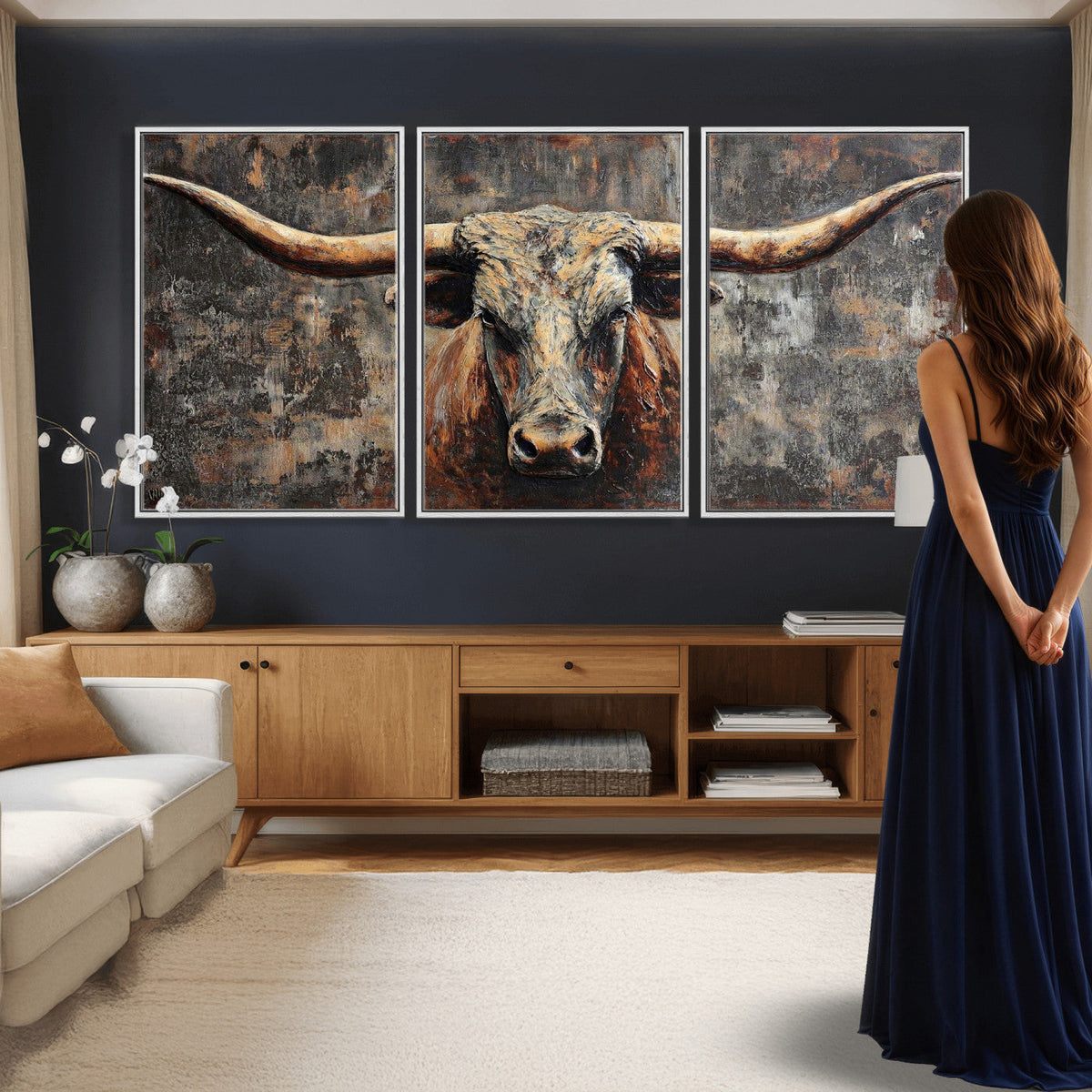 Texas Longhorn Skull Canvas Wall Art Rustic Western Decor Print