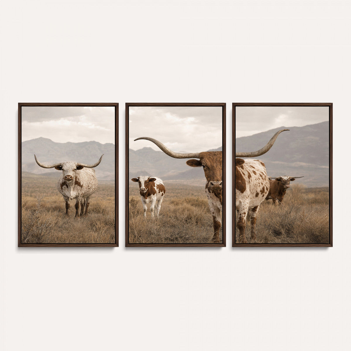 Rustic Texas Longhorn Cow Canvas Wall Art Print, Rustic Farm Animal