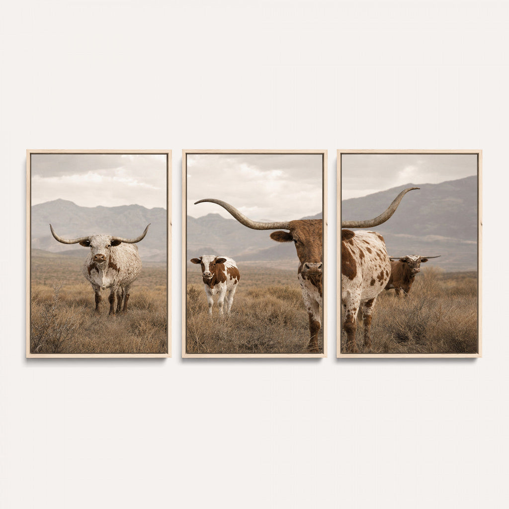 Rustic Texas Longhorn Cow Canvas Wall Art Print, Rustic Farm Animal