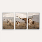 Rustic Texas Longhorn Cow Canvas Wall Art Print, Rustic Farm Animal