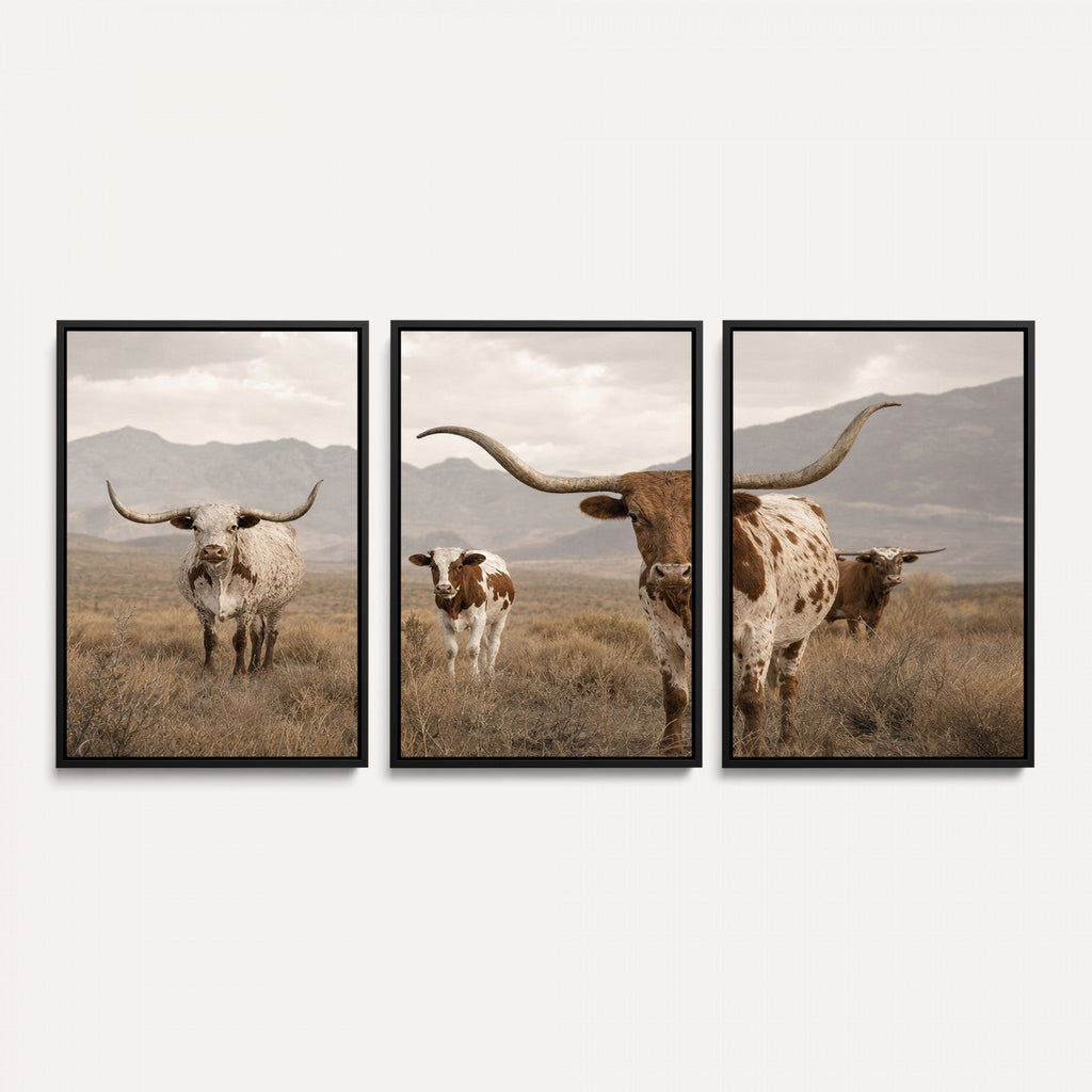 Rustic Texas Longhorn Cow Canvas Wall Art Print, Rustic Farm Animal