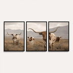 Rustic Texas Longhorn Cow Canvas Wall Art Print, Rustic Farm Animal