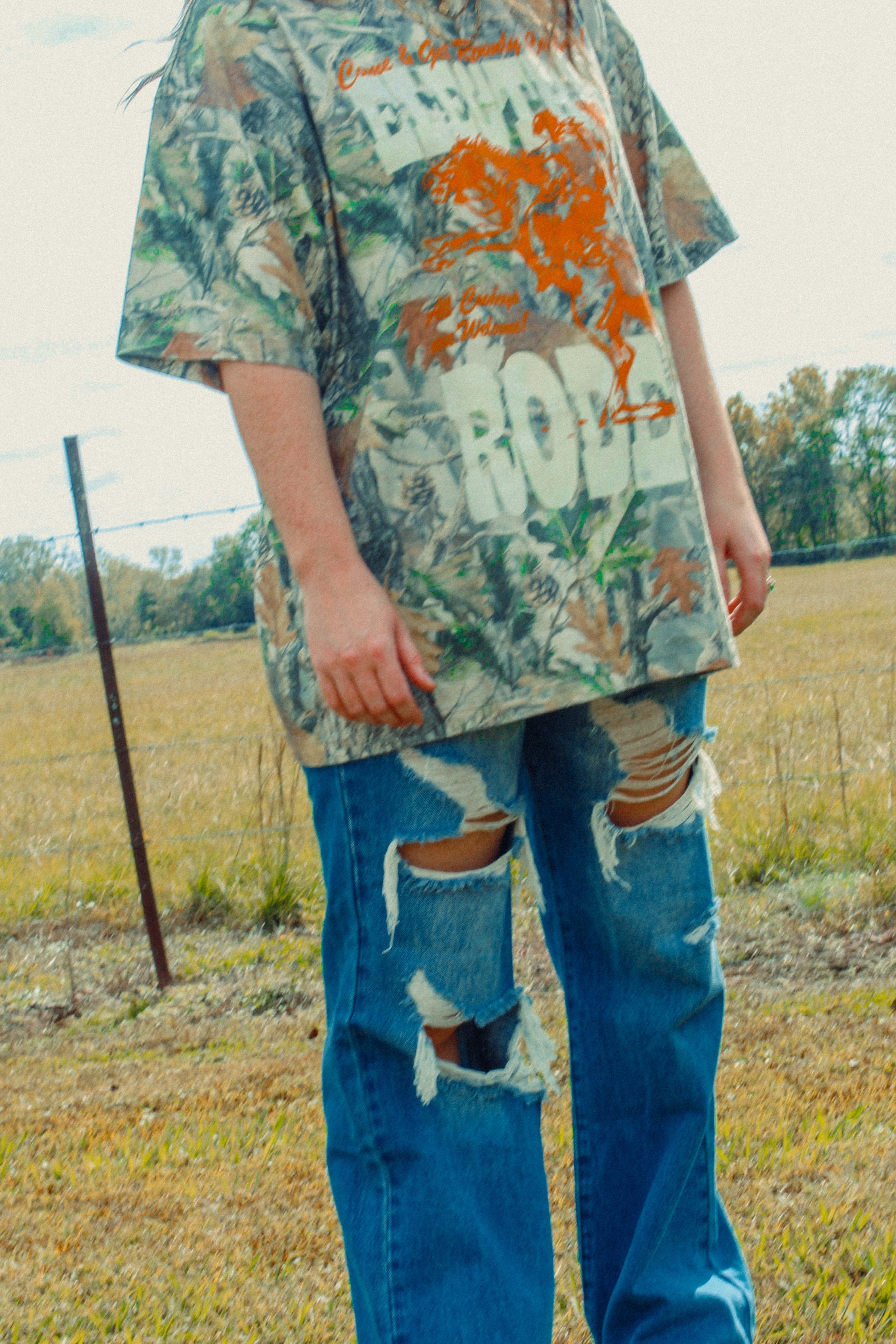 Underground Original Design: Camo Electric Rodeo, Western Boxy Cotton T-Shirt