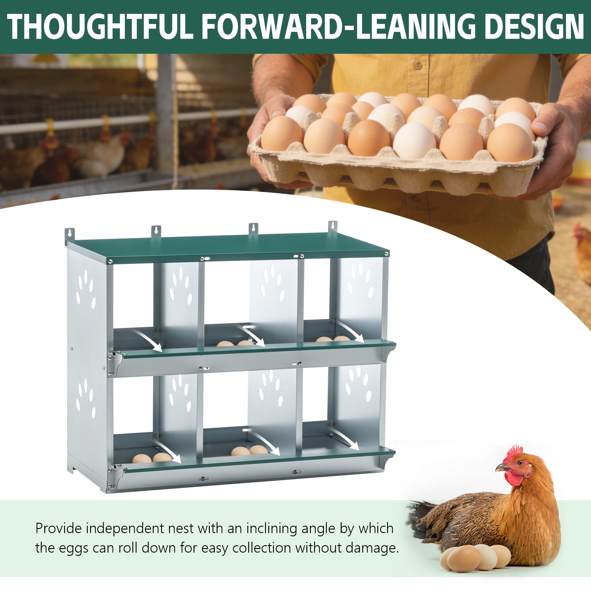 Chicken Nesting Box, 6 Room Metal Nesting Boxes for Chicken