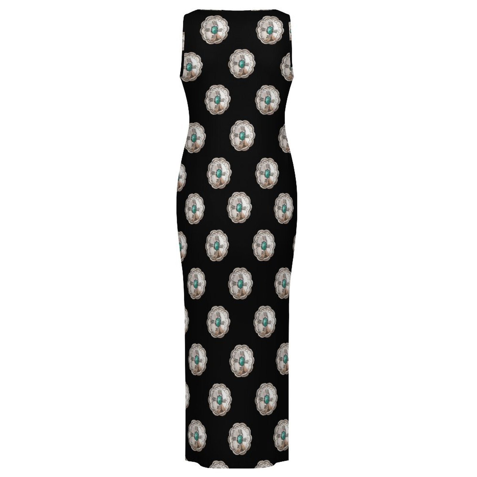 Baha Ranch Silver Concho Slit Maxi Dress