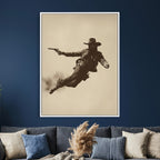 Cowboy Canvas Wall Art, Western Gunslinger Sepia Photo Print, Vintage