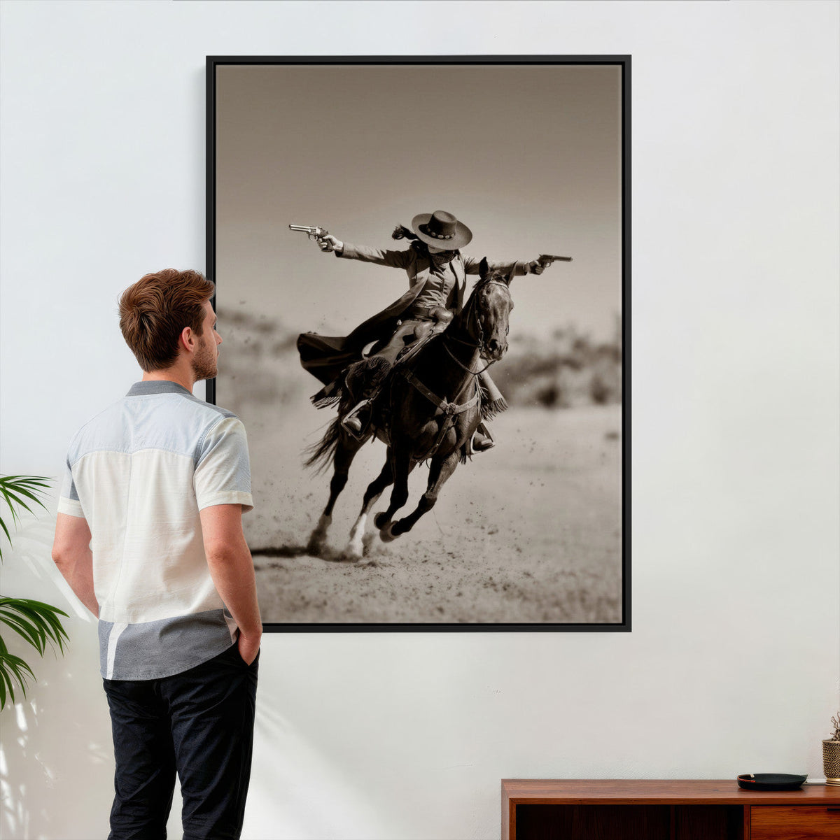 Vintage Cowboy Wall Art Canvas Print, Western Horse Rider Decor, Framed and Ready to Hang