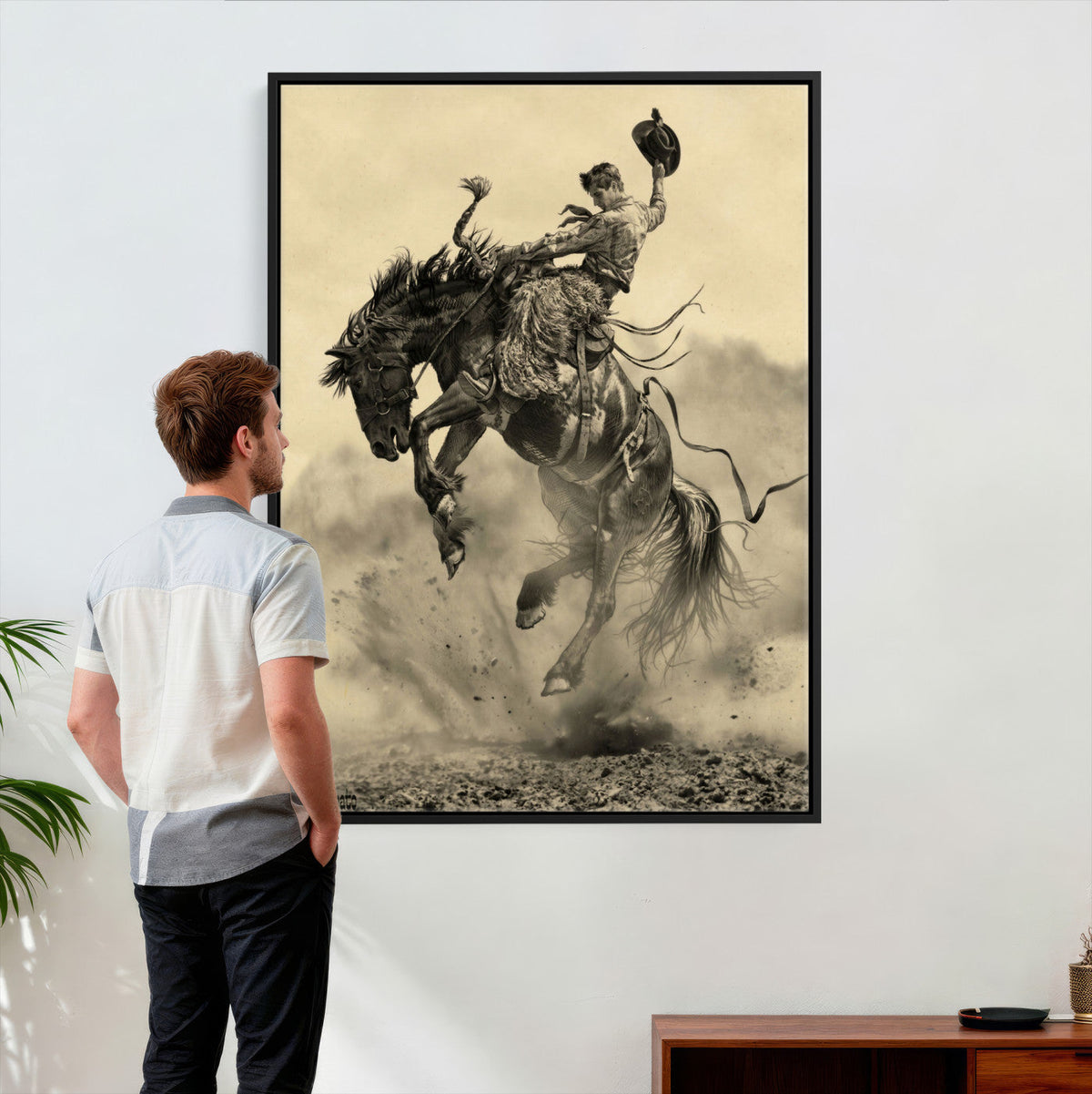 Vintage Cowboy Wall Art Canvas Print, Western Horse Rider Decor