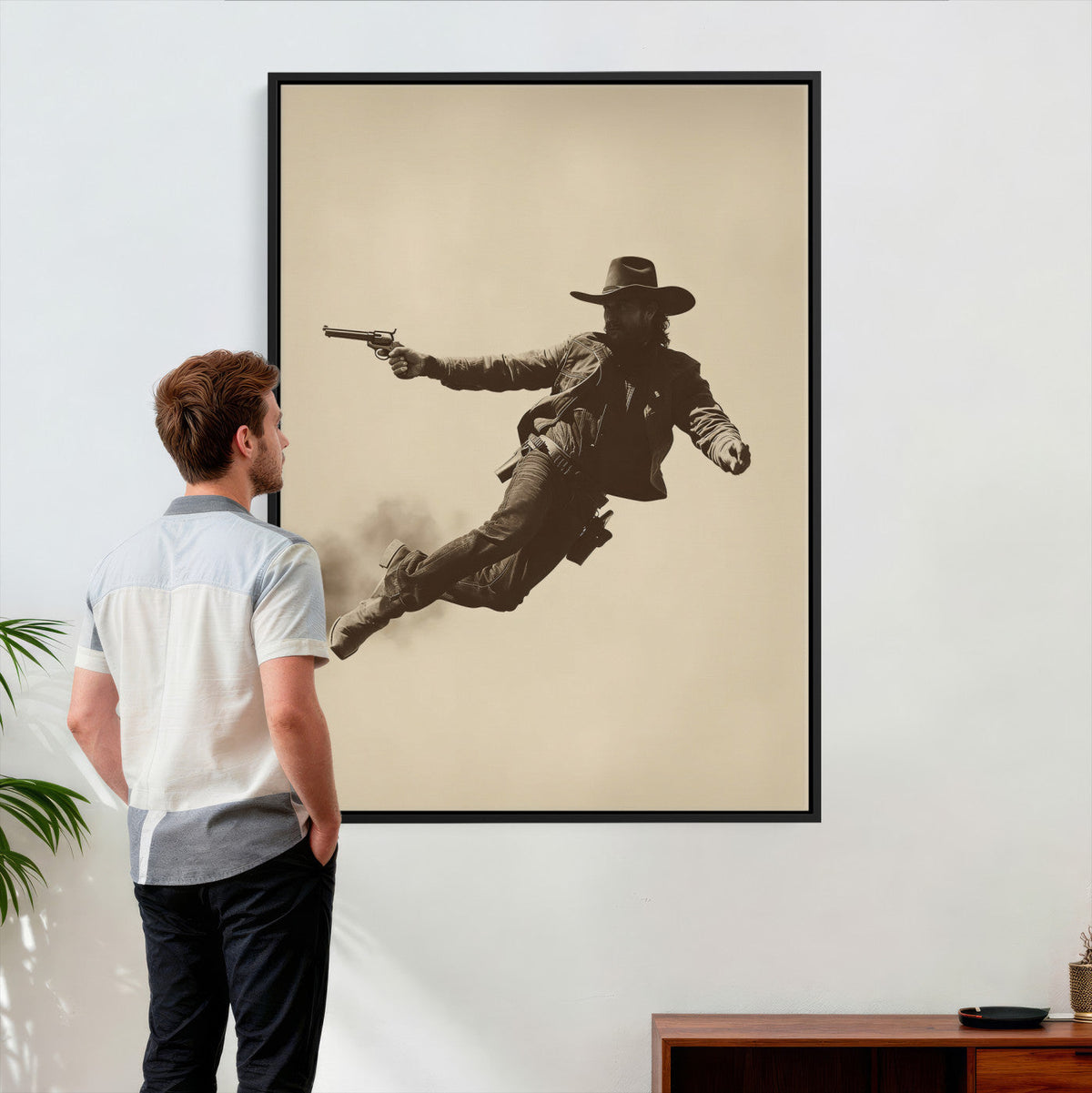 Cowboy Canvas Wall Art, Western Gunslinger Sepia Photo Print, Vintage