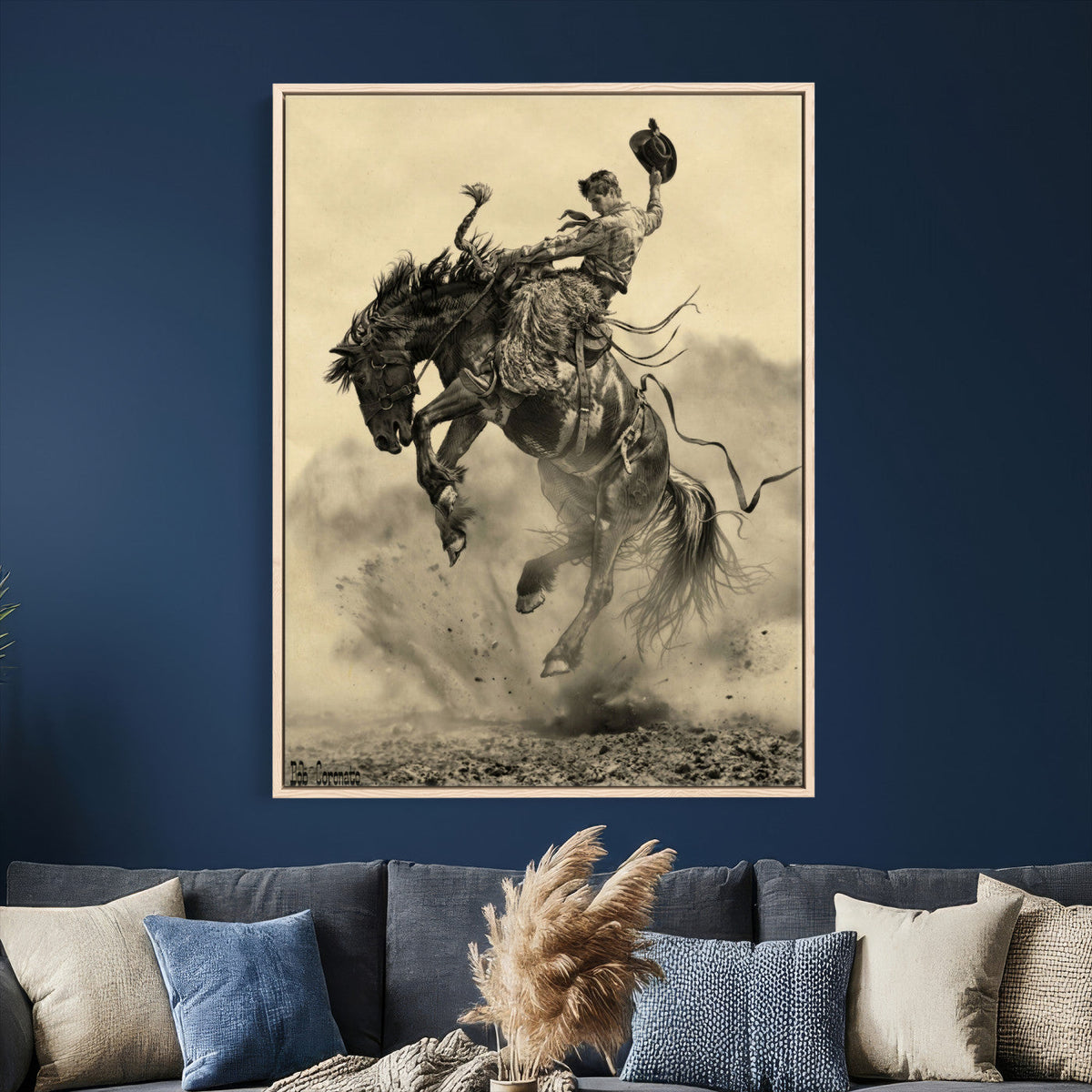 Vintage Cowboy Wall Art Canvas Print, Western Horse Rider Decor