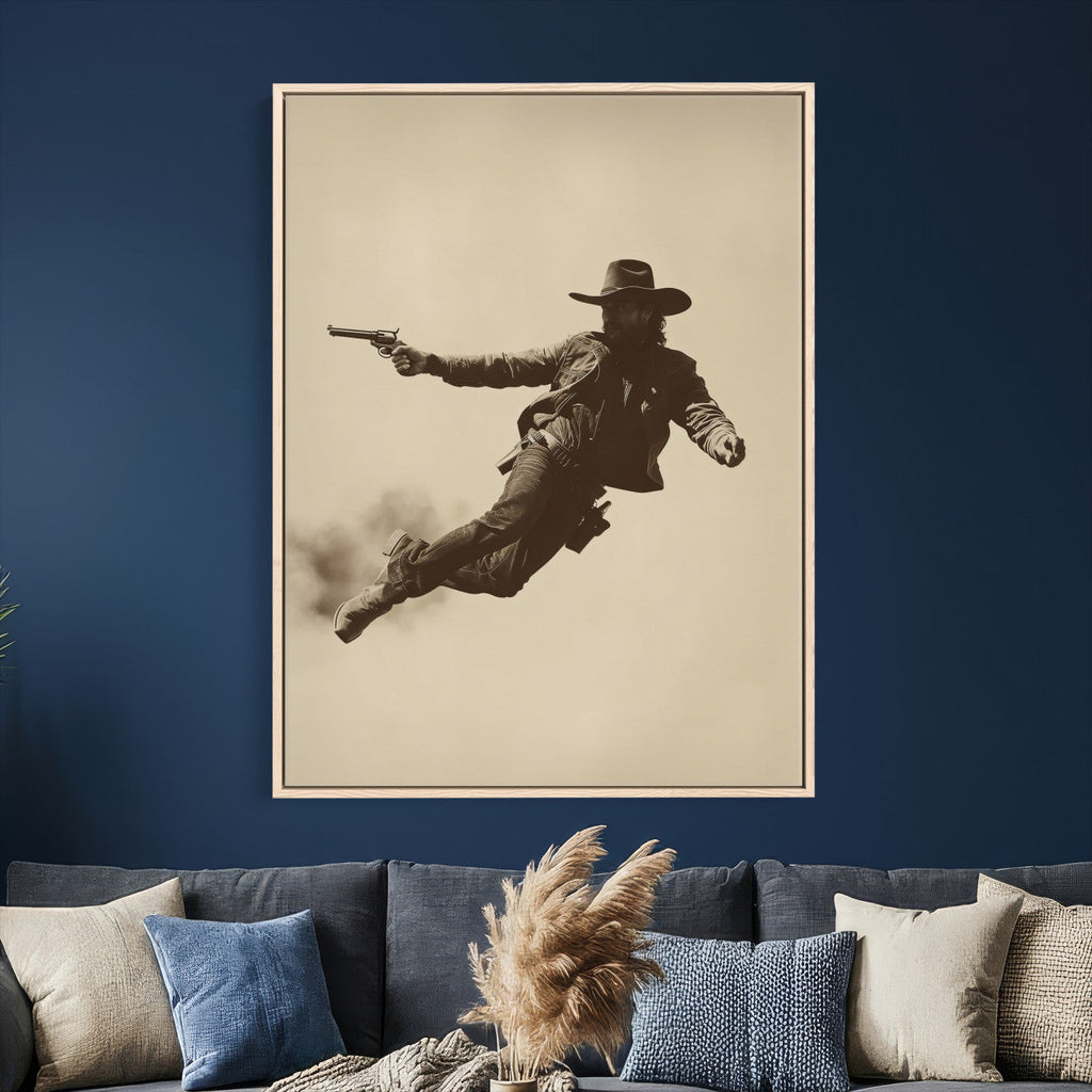 Cowboy Canvas Wall Art, Western Gunslinger Sepia Photo Print, Vintage