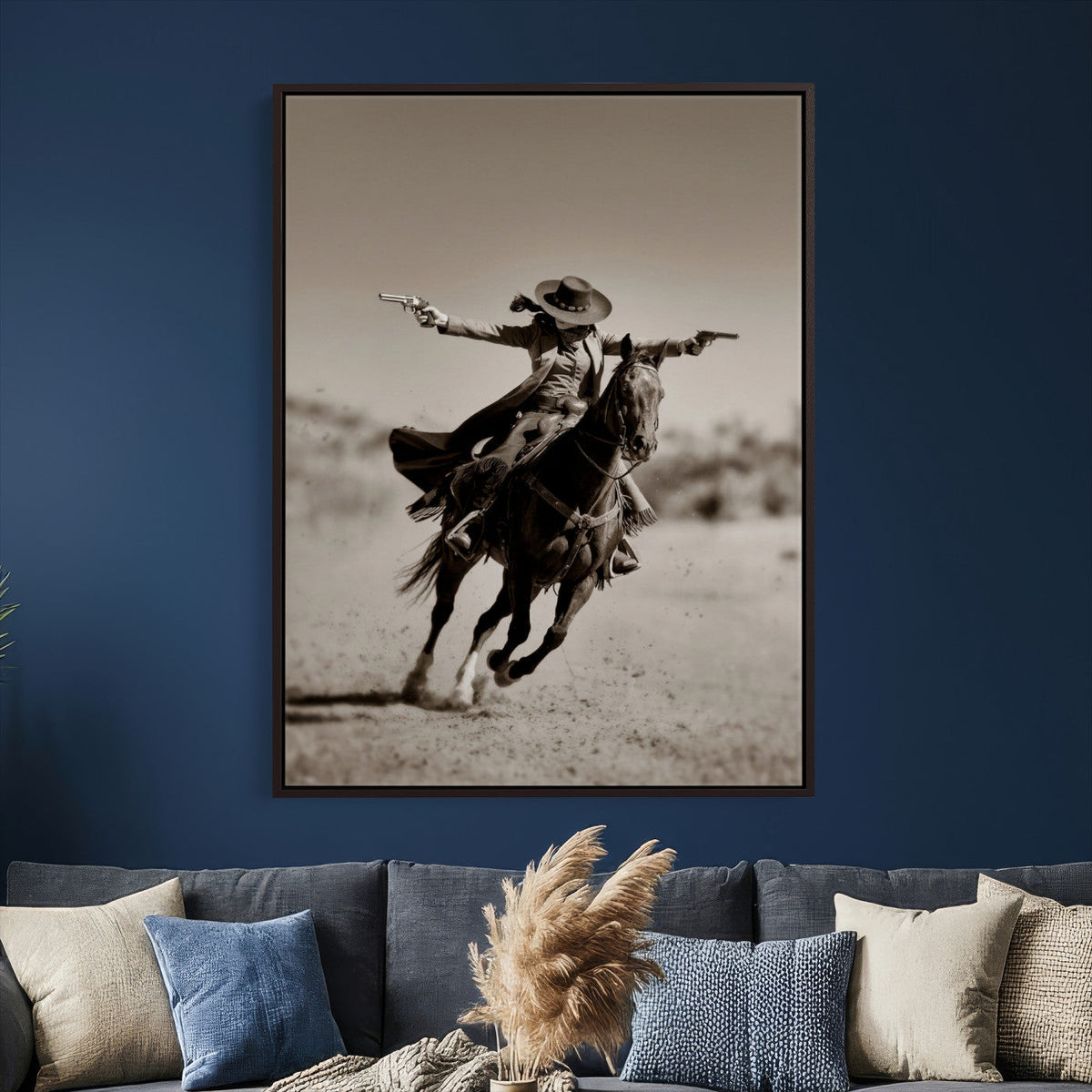 Vintage Cowboy Wall Art Canvas Print, Western Horse Rider Decor, Framed and Ready to Hang
