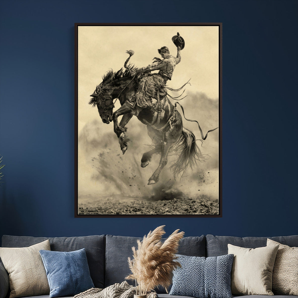 Vintage Cowboy Wall Art Canvas Print, Western Horse Rider Decor