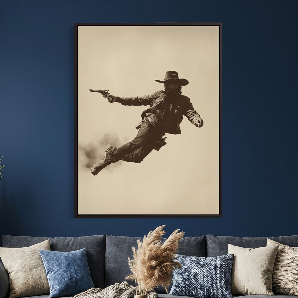Cowboy Canvas Wall Art, Western Gunslinger Sepia Photo Print, Vintage