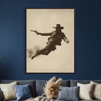 Cowboy Canvas Wall Art, Western Gunslinger Sepia Photo Print, Vintage