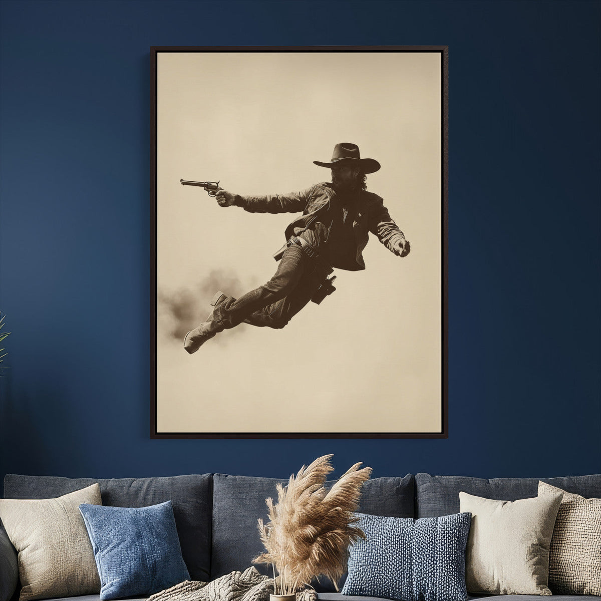 Cowboy Canvas Wall Art, Western Gunslinger Sepia Photo Print, Vintage
