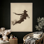 Cowboy Canvas Wall Art, Western Gunslinger Sepia Photo Print, Vintage