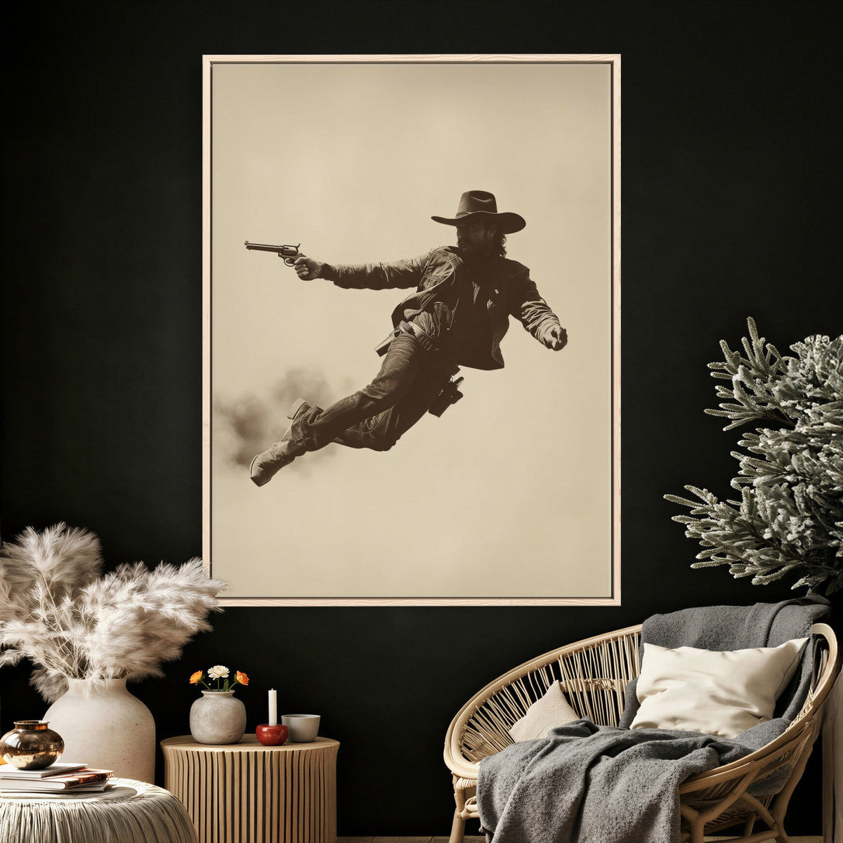 Cowboy Canvas Wall Art, Western Gunslinger Sepia Photo Print, Vintage